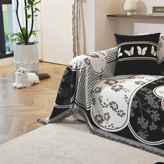 Modern Retro Sofa Throw - Decorative, Washable Chenille Blanket & Couch Protector - Ornate Home