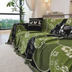 Modern Retro Sofa Throw - Decorative, Washable Chenille Blanket & Couch Protector - Ornate Home