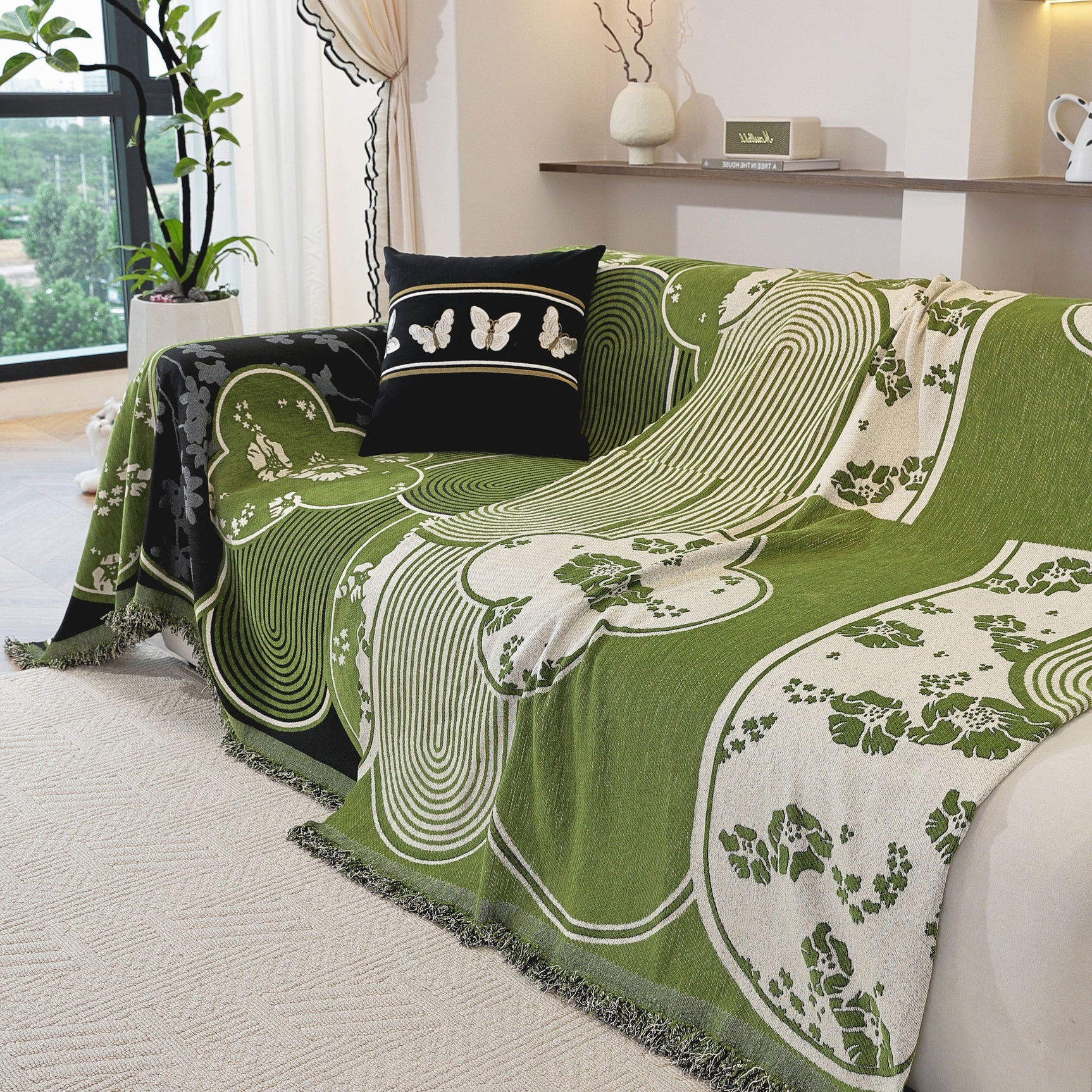 Modern Retro Sofa Throw - Decorative, Washable Chenille Blanket & Couch Protector
