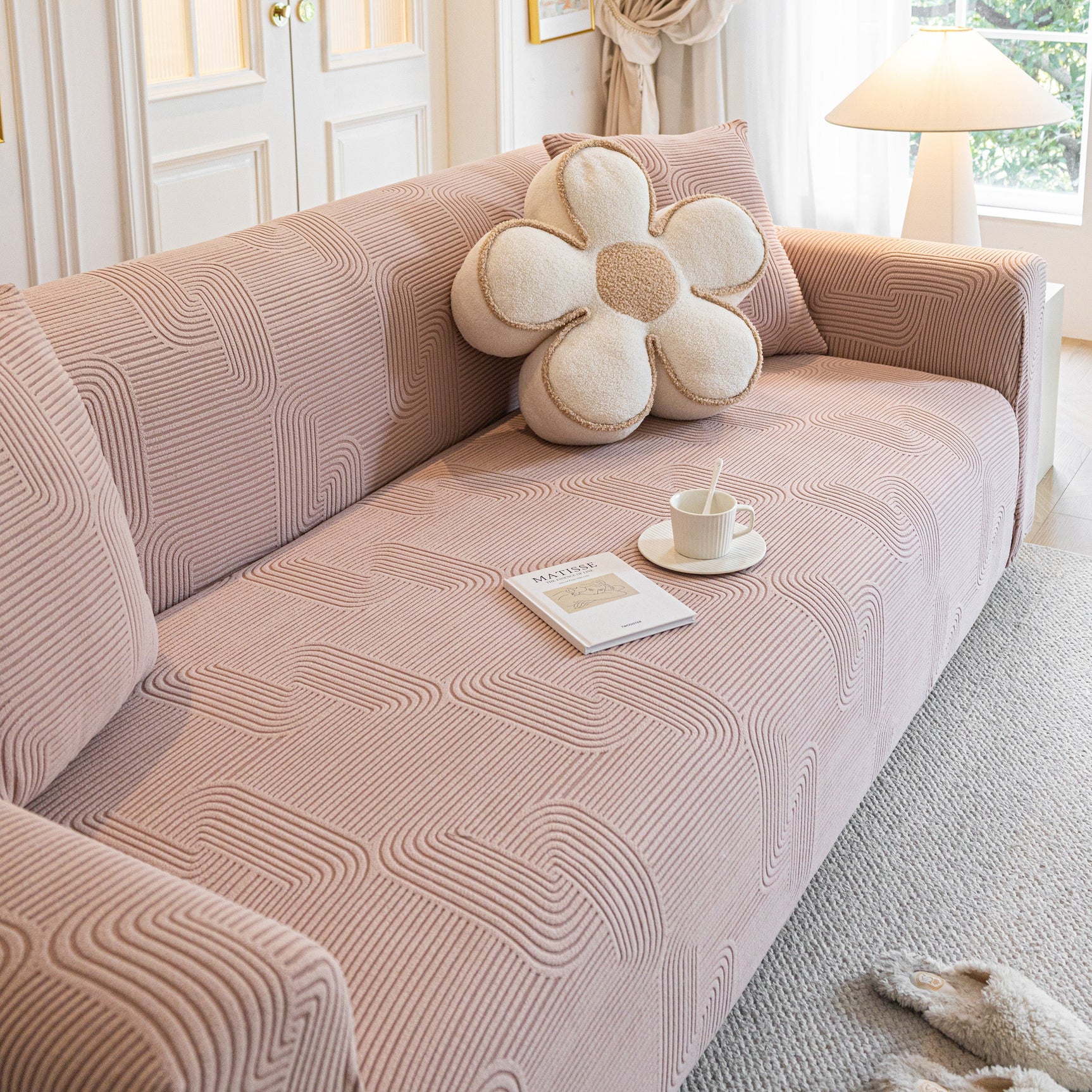 Modern Slipcovers Geometric Textured Stretchable Sofa Cover for Couch with Chaise - Ornate Home