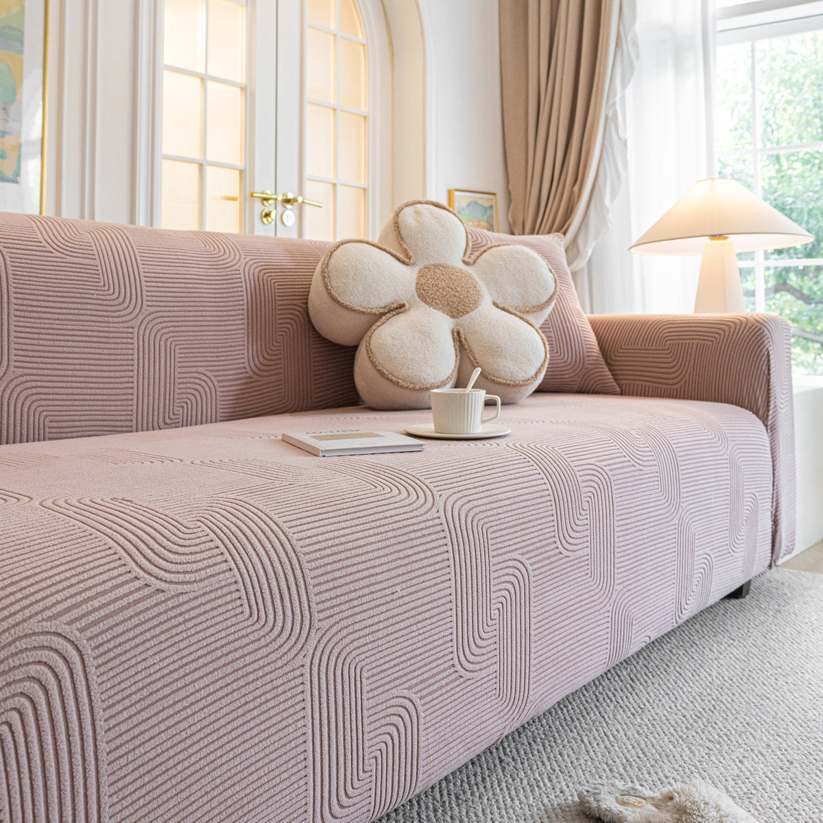 Modern Slipcovers Geometric Textured Stretchable Sofa Cover for Couch with Chaise - Ornate Home