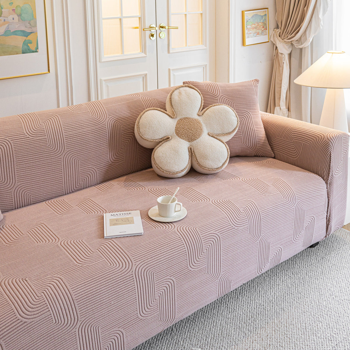 Modern Slipcovers Geometric Textured Stretchable Sofa Cover for Couch with Chaise - Ornate Home