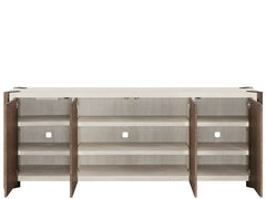 Modern Smoked Gold/Mist Credenza 89" Wide Four-Door Storage Cabinet with Power Bar - Ornate Home