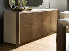 Modern Smoked Gold/Mist Credenza 89" Wide Four-Door Storage Cabinet with Power Bar - Ornate Home