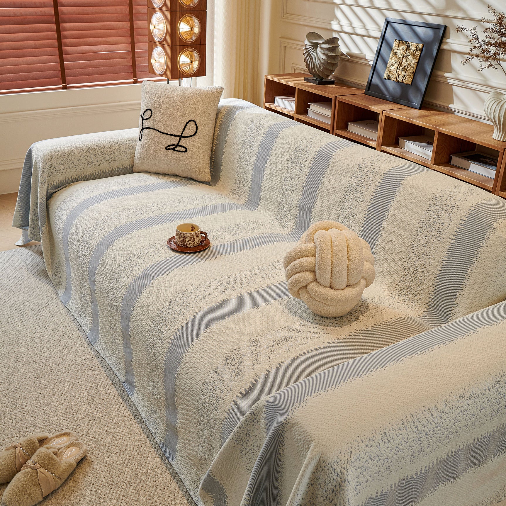 Modern Striped Sofa Throw Blanket, Lightweight Couch Cover for Summer Seating - Ornate Home