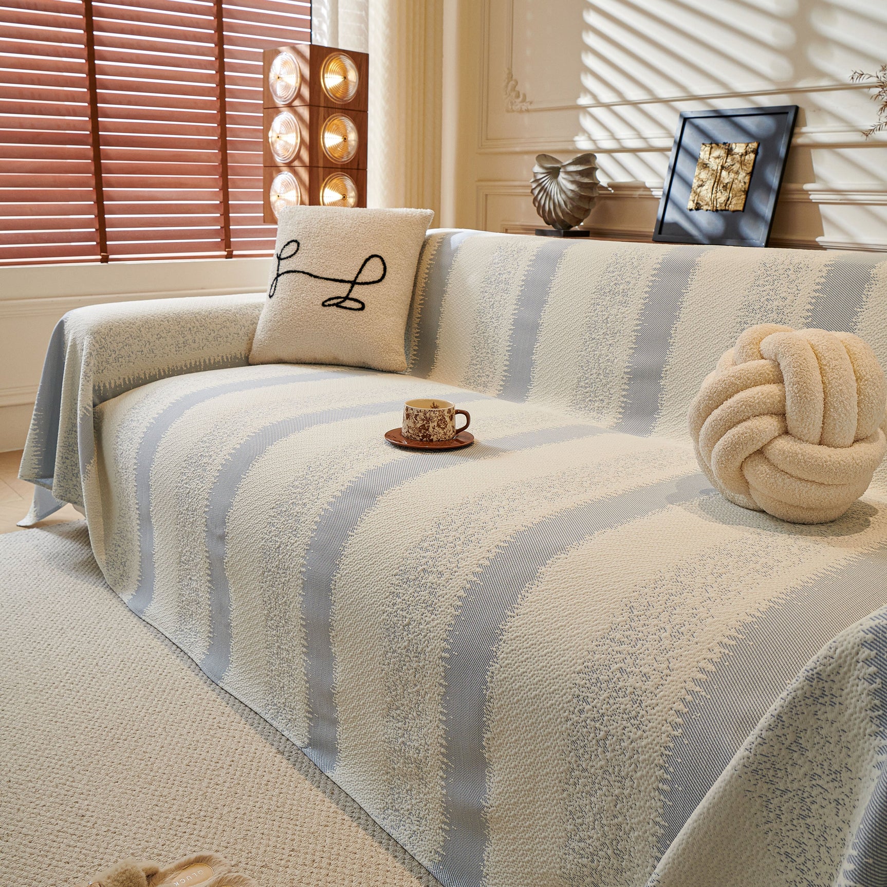 Modern Striped Sofa Throw Blanket, Lightweight Couch Cover for Summer Seating - Ornate Home