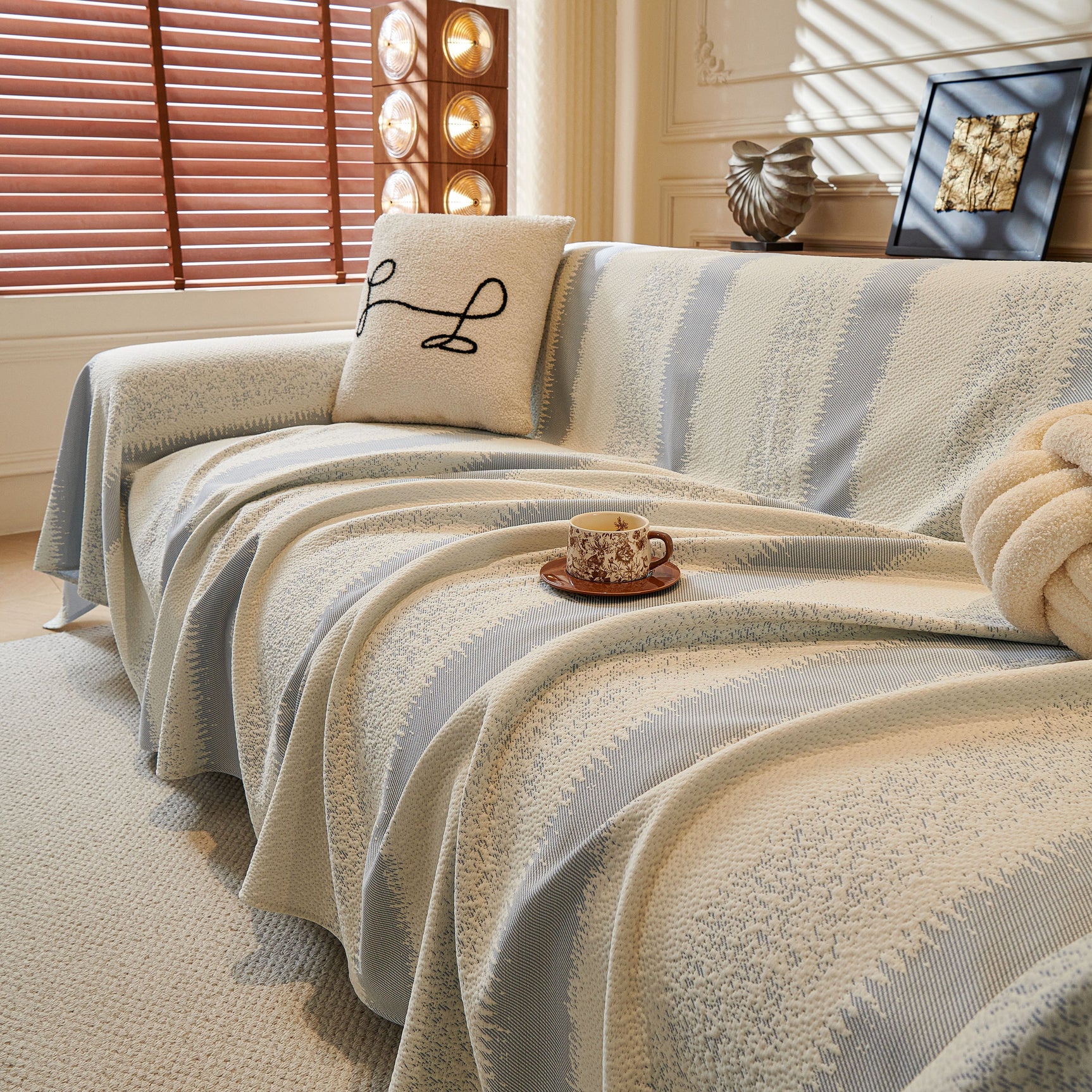 Modern Striped Sofa Throw Blanket, Lightweight Couch Cover for Summer Seating - Ornate Home