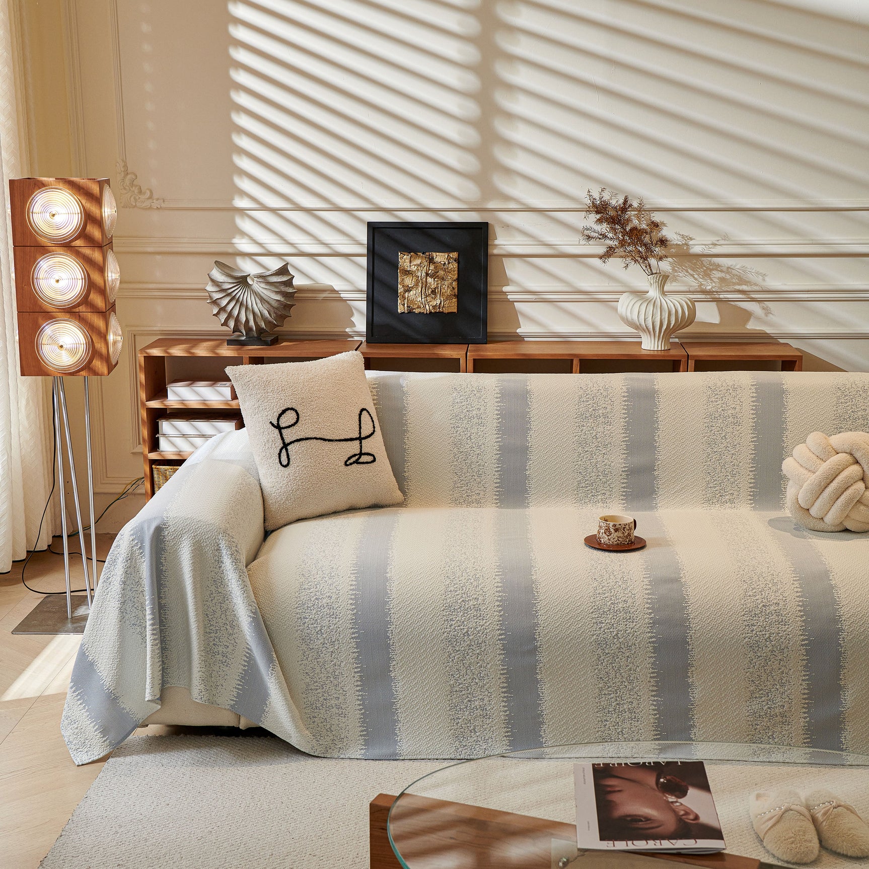 Modern Striped Sofa Throw Blanket, Lightweight Couch Cover for Summer Seating - Ornate Home