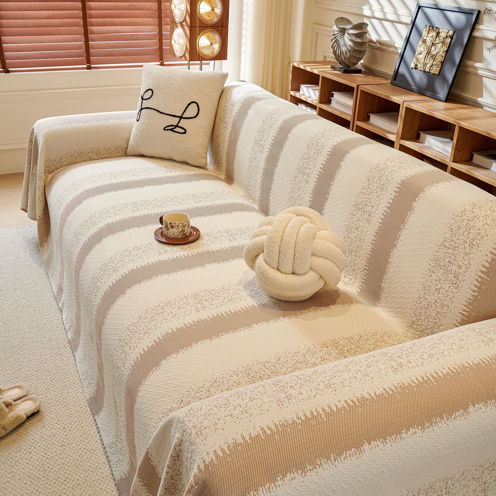 Modern Striped Sofa Throw Blanket, Lightweight Couch Cover for Summer Seating - Ornate Home