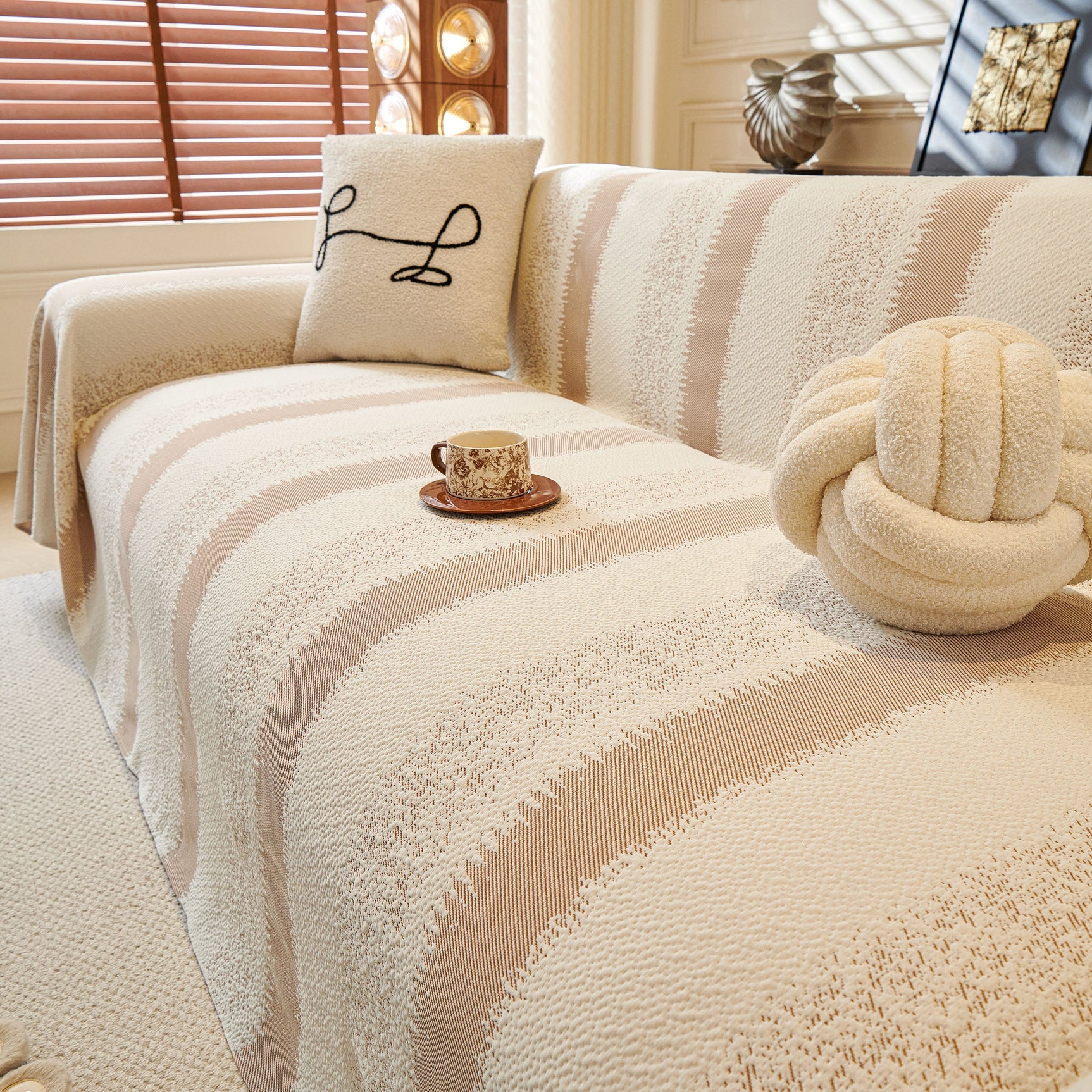 Modern Striped Sofa Throw Blanket, Lightweight Couch Cover for Summer Seating - Ornate Home