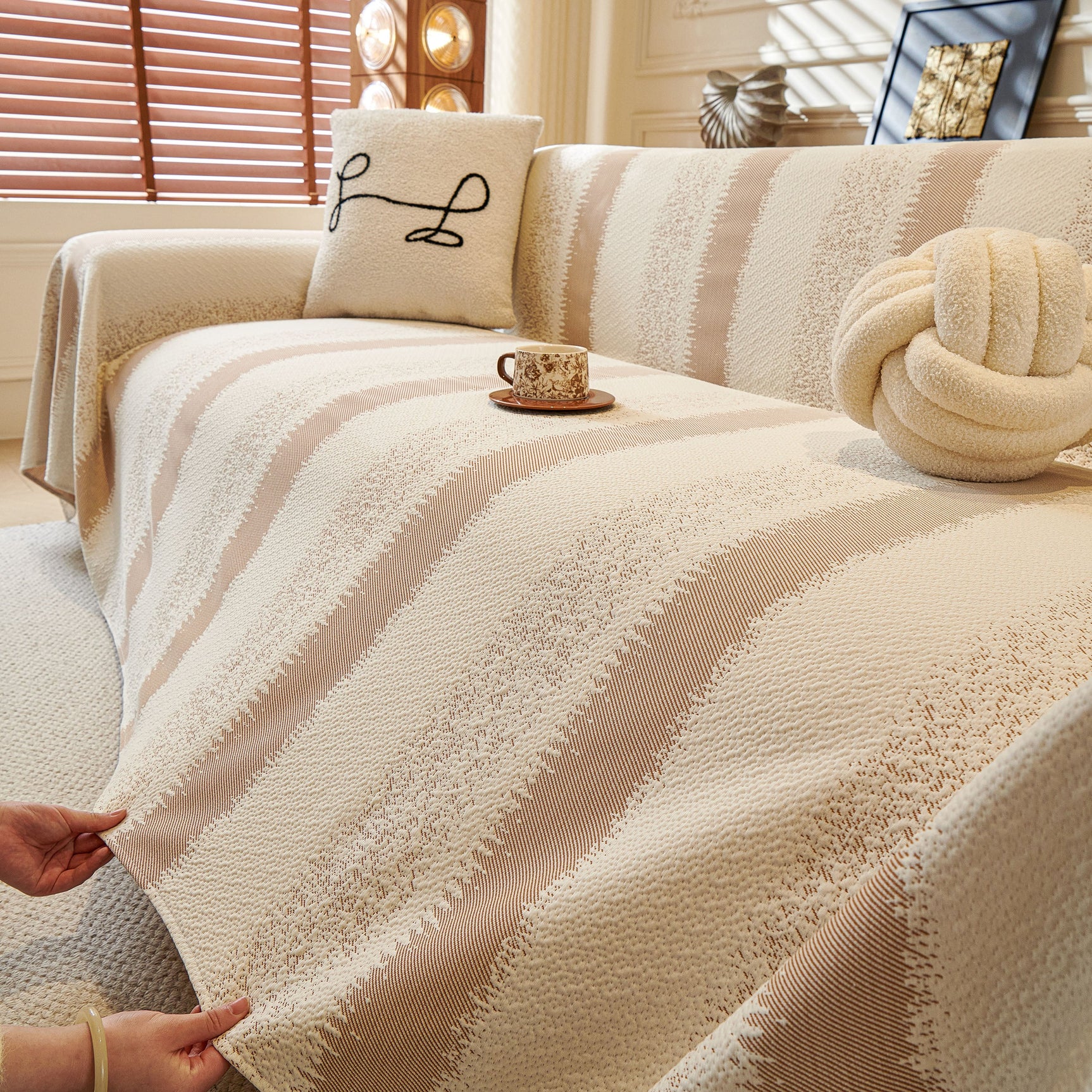 Modern Striped Sofa Throw Blanket, Lightweight Couch Cover for Summer Seating - Ornate Home
