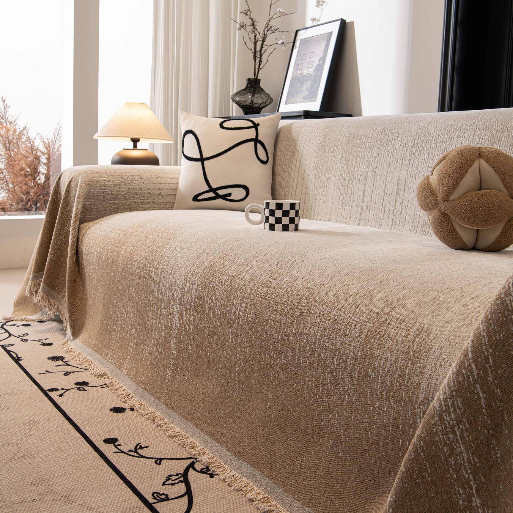 Modern Textured Sofa Cover Blanket, Tightly Woven Pet Sofa Throw for Sectional Couches - Ornate Home