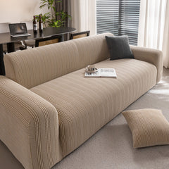 Modern Textured Stretch Sofa Cover, Plush Fleece Sofa Slipcover with 3D Stripe Texture - Ornate Home