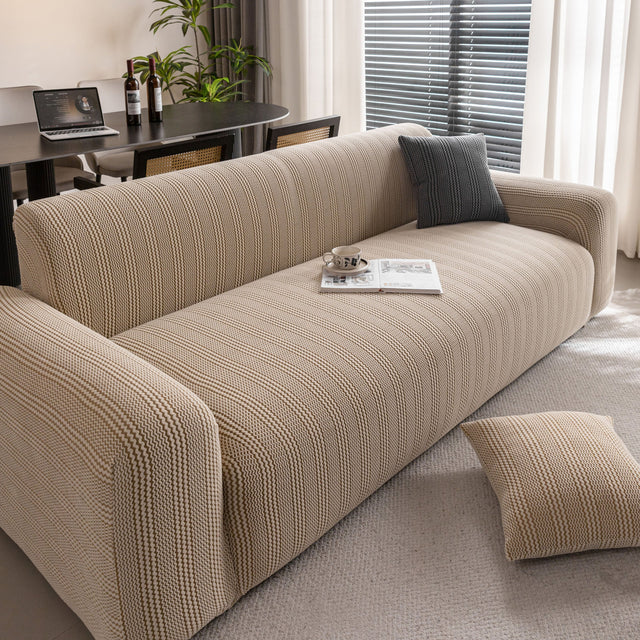 Modern Textured Stretch Sofa Cover, Plush Fleece Sofa Slipcover with 3D Stripe Texture - Ornate Home