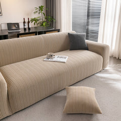 Modern Textured Stretch Sofa Cover, Plush Fleece Sofa Slipcover with 3D Stripe Texture - Ornate Home