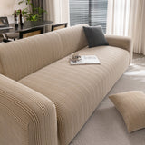 Modern Textured Stretch Sofa Cover, Plush Fleece Sofa Slipcover with 3D Stripe Texture - Ornate Home