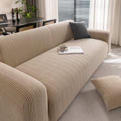 Modern Textured Stretch Sofa Cover, Plush Fleece Sofa Slipcover with 3D Stripe Texture - Ornate Home