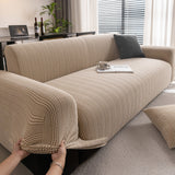 Modern Textured Stretch Sofa Cover, Plush Fleece Sofa Slipcover with 3D Stripe Texture - Ornate Home