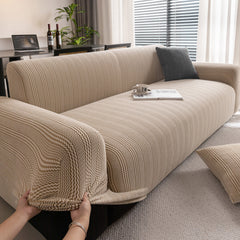 Modern Textured Stretch Sofa Cover, Plush Fleece Sofa Slipcover with 3D Stripe Texture - Ornate Home
