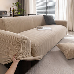 Modern Textured Stretch Sofa Cover, Plush Fleece Sofa Slipcover with 3D Stripe Texture - Ornate Home