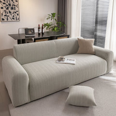 Modern Textured Stretch Sofa Cover, Plush Fleece Sofa Slipcover with 3D Stripe Texture - Ornate Home
