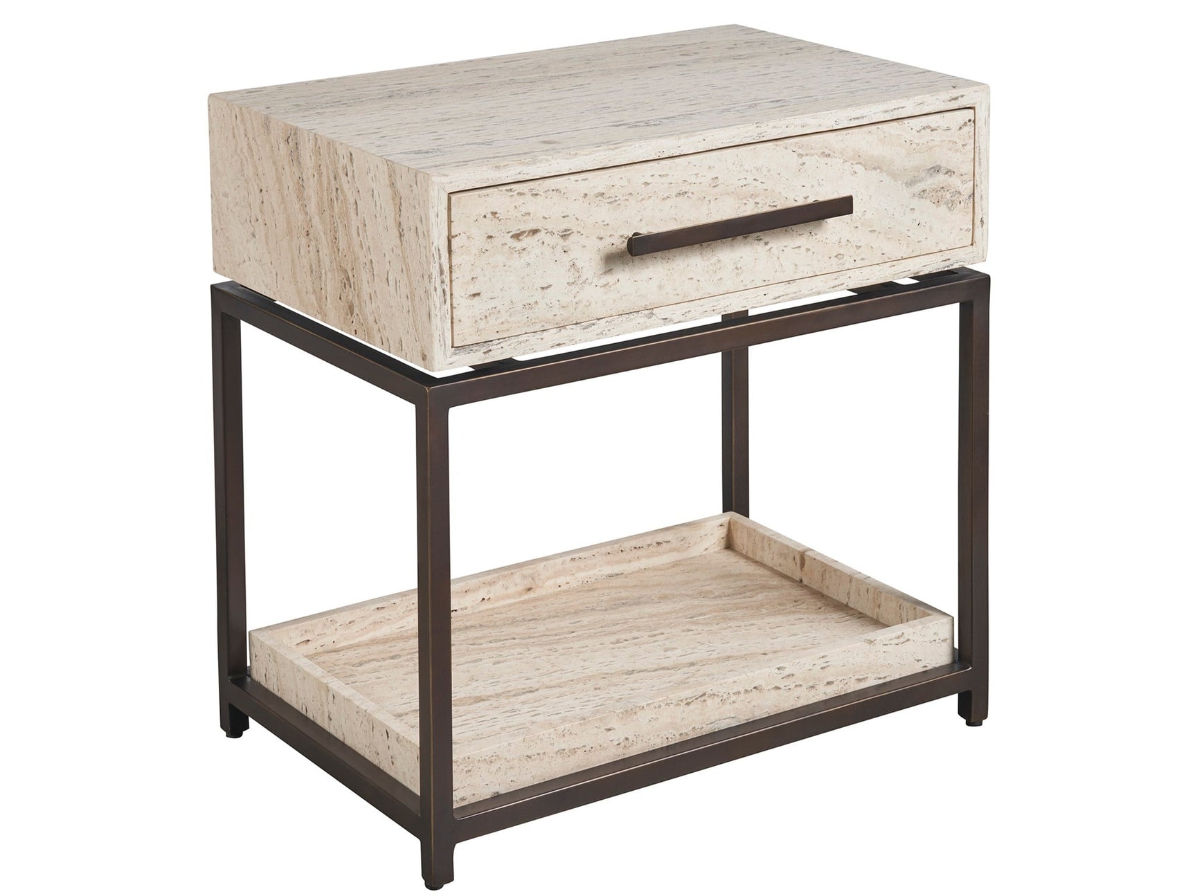 Modern White Travertine Nightstand - Ornate Home