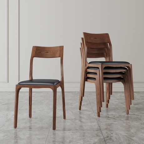 Moderno Stackable Dining Chair in Walnut and Black (Set of 4) - Ornate Home