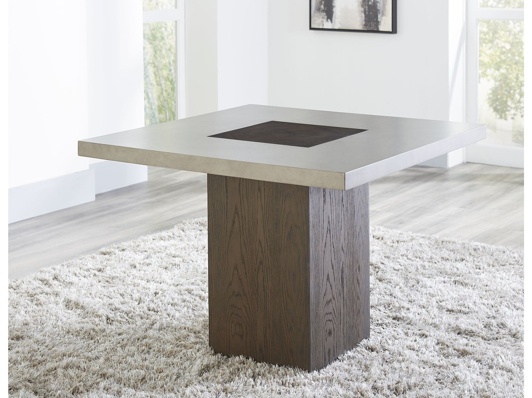 Modesto Concrete Top Wood Base Dining Table in Natural Concrete and French Roast - Ornate Home