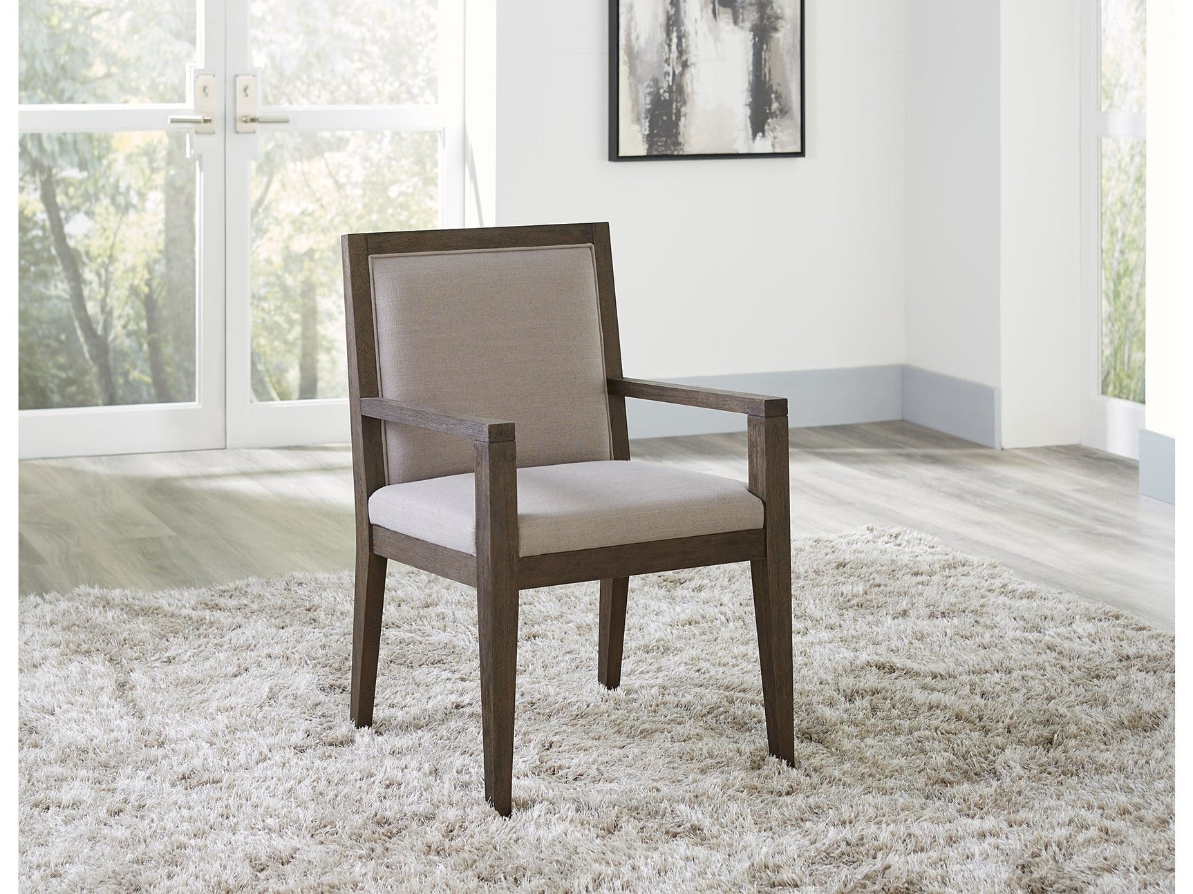 Modesto Wood Frame Upholstered Arm Chair in Koala Linen and French Roast (Set of 2) - Ornate Home