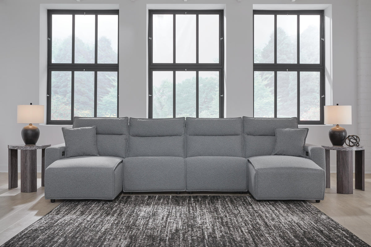 Modmax II Salt and Pepper 4-Piece Reclining Sectional with Double Chaise - Ornate Home