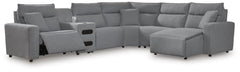 Modmax II Salt and Pepper 6-Piece Reclining Sectional with Chaise and Audio Console - Ornate Home