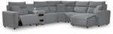 Modmax II Salt and Pepper 6-Piece Reclining Sectional with Chaise and Audio Console - Ornate Home