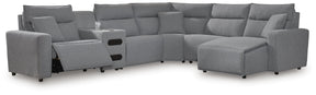 Modmax II Salt and Pepper 6-Piece Reclining Sectional with Chaise and Audio Console - Ornate Home