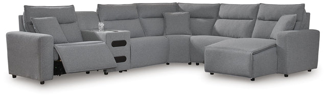 Modmax II Salt and Pepper 6-Piece Reclining Sectional with Chaise and Audio Console - Ornate Home