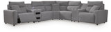 Modmax II Salt and Pepper 7-Piece Power Reclining Sectional with Audio Consoles - Ornate Home
