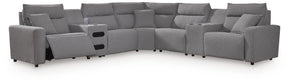 Modmax II Salt and Pepper 7-Piece Power Reclining Sectional with Audio Consoles - Ornate Home