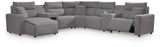 Modmax II Salt and Pepper 7-Piece Power Reclining Sectional with Chaise and Audio Console - Ornate Home