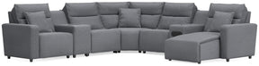 Modmax II Salt and Pepper 7-Piece Power Reclining Sectional with Chaise and Audio System - Ornate Home