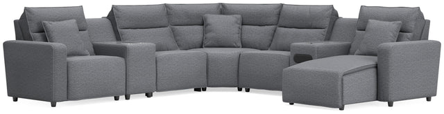 Modmax II Salt and Pepper 7-Piece Power Reclining Sectional with Chaise and Audio System - Ornate Home