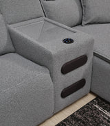 Modmax II Salt and Pepper 7-Piece Power Reclining Sectional with Chaise and Audio System - Ornate Home