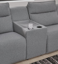 Modmax II Salt and Pepper 7-Piece Power Reclining Sectional with Chaise and Audio System - Ornate Home