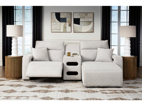 Modmax II Stone 3-Piece Power Reclining Sectional w/ Chaise and Audio Console - Ornate Home
