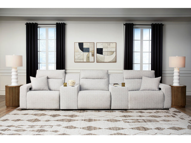 Modmax II Stone 5-Piece Power Reclining Sectional with Consoles - Ornate Home