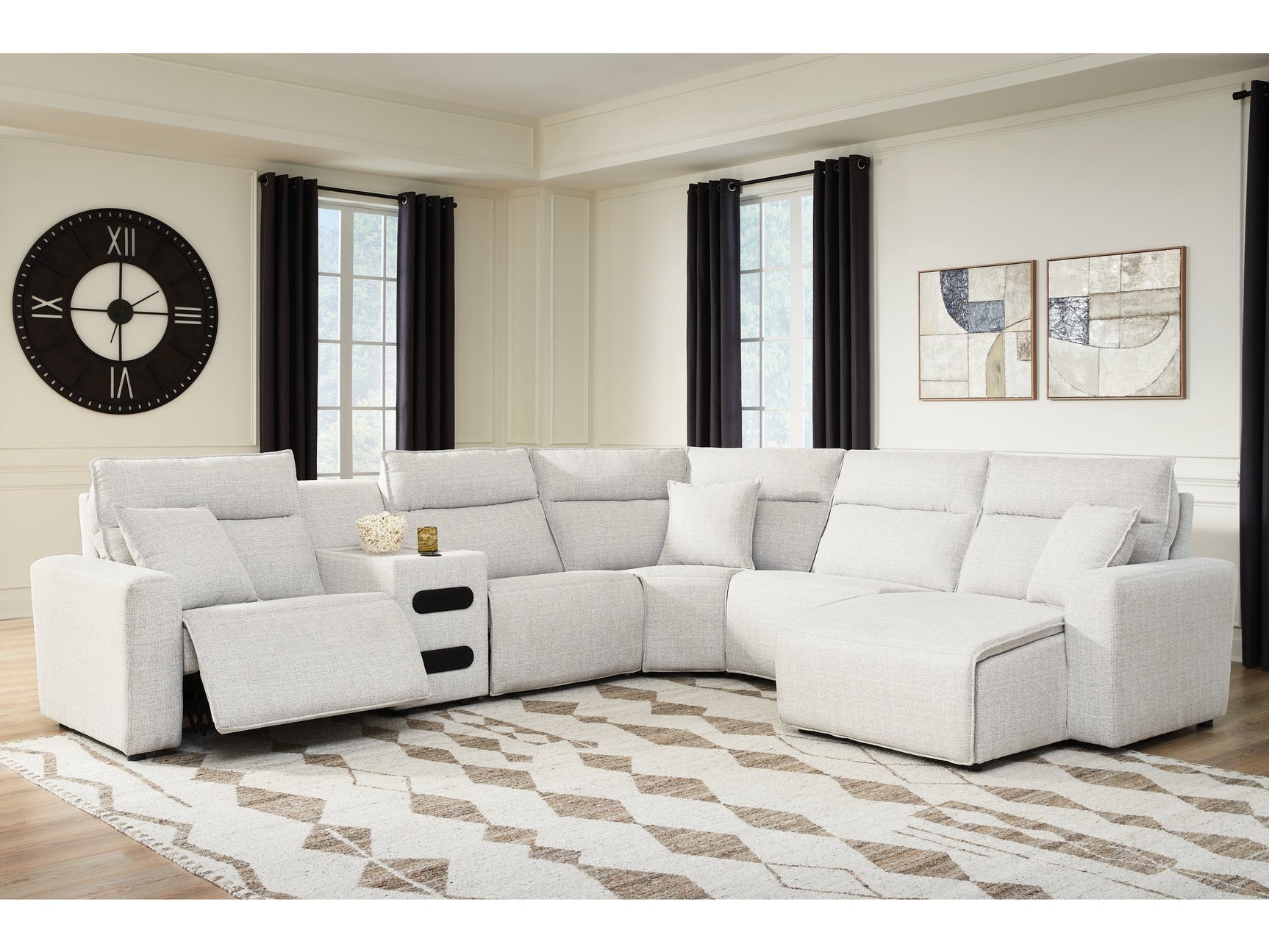 Modmax II Stone 6-Piece Reclining Sectional w/ Chaise and Audio Console (Online Special Price) - Ornate Home