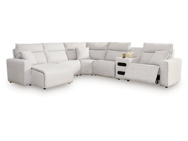 Modmax II Stone 6-Piece Reclining Sectional with Chaise and Audio Console - Ornate Home