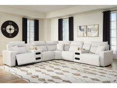 Modmax II Stone 7-Piece Power Reclining Sectional w/ Chaise & Audio Consoles - Ornate Home