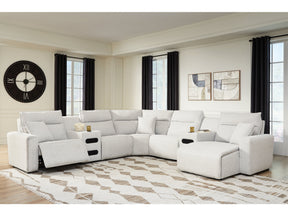 Modmax II Stone 7-Piece Power Reclining Sectional w/ Chaise and Audio Consoles (Online Special Price) - Ornate Home