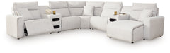 Modmax II Stone 7-Piece Power Reclining Sectional w/ Chaise and Audio Consoles - Ornate Home