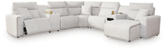 Modmax II Stone 7-Piece Power Reclining Sectional with Chaise & Audio Console - Ornate Home