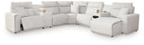 Modmax II Stone 7-Piece Power Reclining Sectional with Chaise & Audio Console - Ornate Home